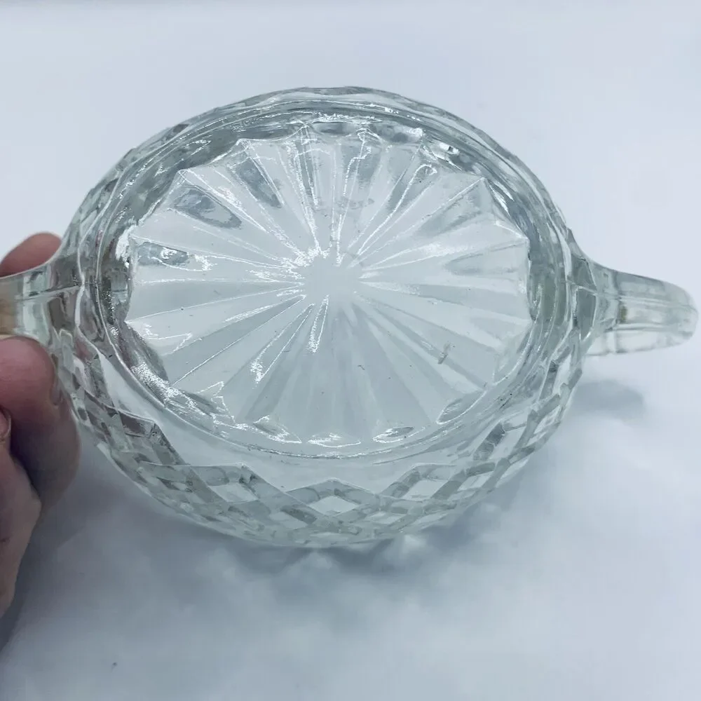 Anchor Hocking Waterford Waffle Cut Crystal Sugar Bowl with Lid 1938-1944 Oval